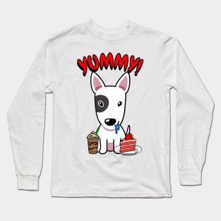 Cute terrier dog is having coffee and cake Long Sleeve T-Shirt